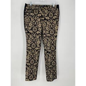 Lafayette 148 Pants Woman’s 6 Tapestry Print Luxury Black & Gold